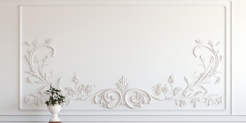 A stucco molding decorates a white wall elegantly.