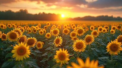 Obraz premium Beautiful Sunflower Field sunrise