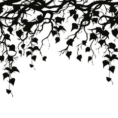 Naklejka premium tree, nature, vector, illustration, silhouette, branch, leaf, design, plant, floral, black, flower, art, drawing, decoration, pattern, spring, bird, element, season, frame, forest, leaves, old, trunk,