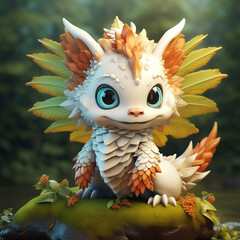 Adorable 3D Fantasy Creature with Azure Eyes and Autumnal Crest
