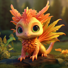 Cute 3D Cartoon Fantasy Orange Dragon