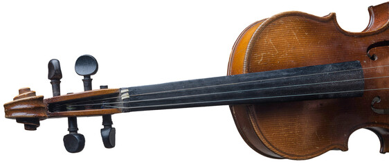 Alte Geige mit fehlender Saite und starker Abnutzung