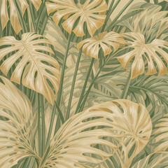 Golden monstera leaves background design resource - generated by ai