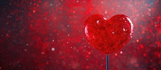 Obraz premium Valentine's Day's heart-shaped red lollipop is shiny.