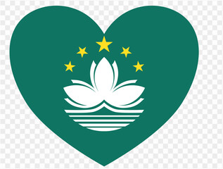 Macau flag in heart shape isolated  on  transparent  background vector illustration