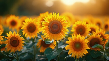 Fototapeta premium Beautiful Sunflower Field sunrise