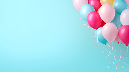 Holiday background with colorful balloons, confetti and ribbons. Holiday greeting card for birthday party, anniversary, New Year, Christmas or other events