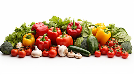 Summer vegetables: Cucumber, Tomato, Eggplant, Bell pepper. and fruit , Generate AI