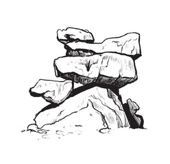 Stone Rock Gravel Collection Monochrome Set Vector. Different Stone, Gravel And Pebble. Natural Rocky Slate Lump Engraving Template Hand Drawn In Retro Style Black And White Illustrations