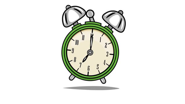 Ringing alarm clock on white background. Video animation. Hand drawn in a cartoon style. High quality 4k footage