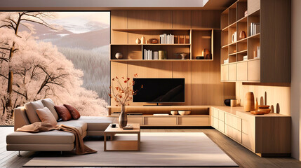 Fashionable Living Space: Stylish Apartment Interior with Luxurious Furniture, Cozy Seating, and Trendy Design