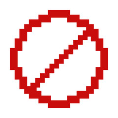 Prohibit 8 bit pixel retro digital red crossed circle sign. Ban forbidden symbol. Closed entry sign.
