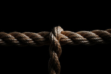 Rope in front of a black background that is only held together by a thread 