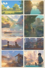 Scenic Illustration Collage of Tranquil Moments