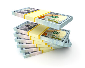 Wealth concept: pile of dollars isolated on white background