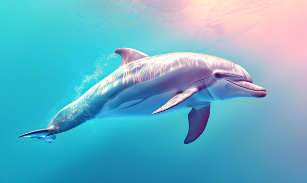 Dolphin in the ocean. Marine mammal illustration.