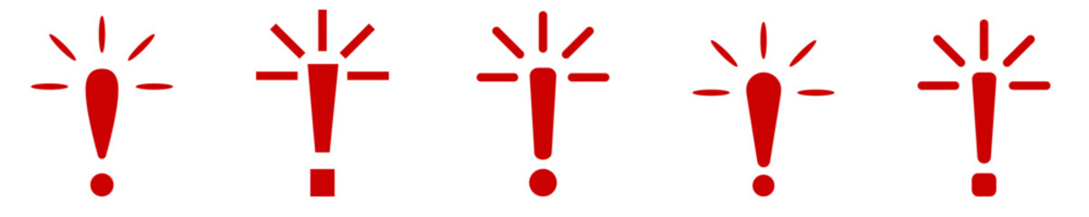 Exclamation mark. Red vector warn sign. Caution or attention icon. Exclamation danger sign.