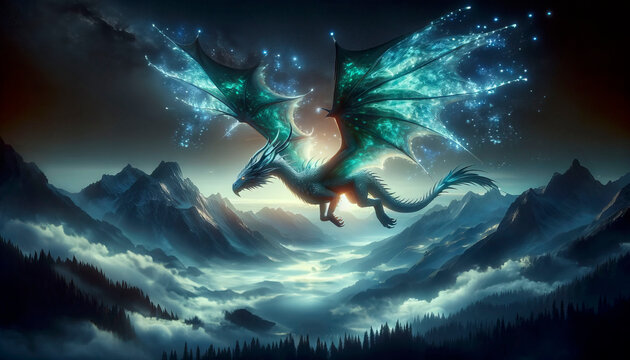 Celestial Dragon Soaring over Mountains