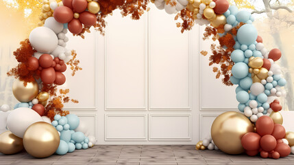 Obraz na płótnie Canvas Birthday background with balloons and confetti for birthday card or invitation design