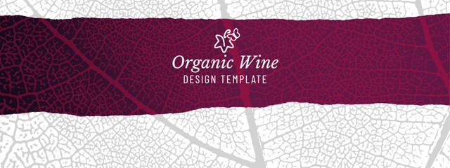 Horizontal banner with vine leaf texture. Natural textured template. Torn outline shape. Editable color. Vector
