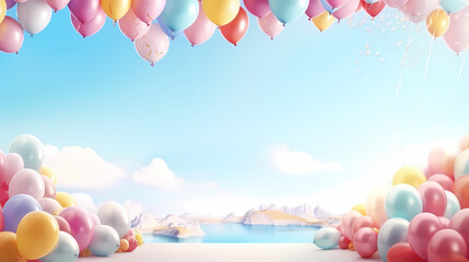 Birthday background with balloons and confetti for birthday card or invitation design