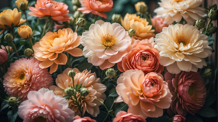 Obraz na płótnie Canvas Flowers wallpaper, floral art design background with flowers bunch vintage paint picture and botanical print