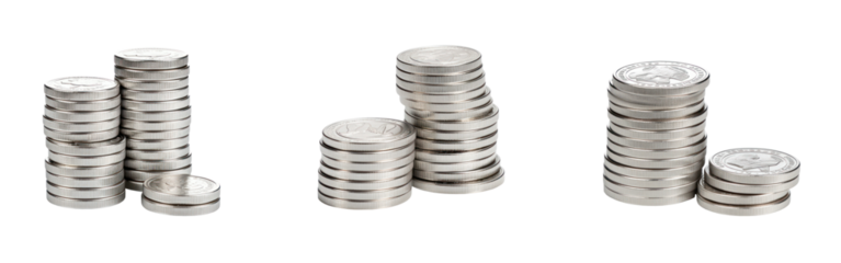 Stacked Silver Coins on Transparent Background