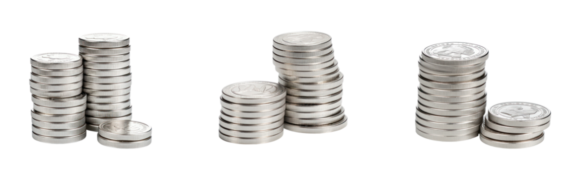 Stacked Silver Coins on Transparent Background
