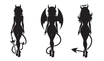 set Devil Girl shape isolated vector