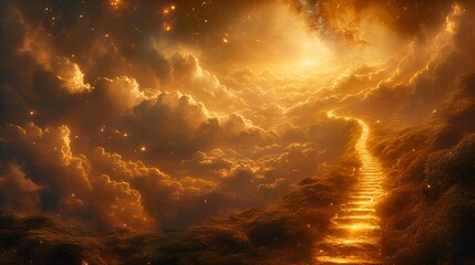 A path of shiny gold going into heaven. - obrazy, fototapety, plakaty