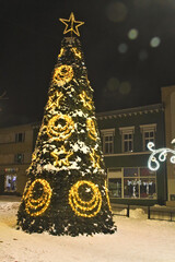 Christmas tree on the market square in Lubliniec. Christmas 2023.