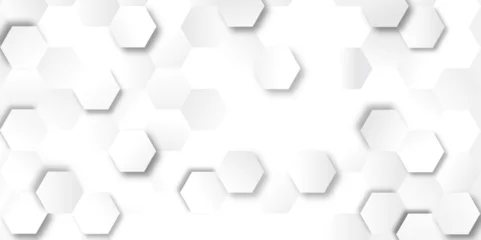 Fotobehang  Abstract white and gray hexagonal honeycomb pattern background. hexagon concept design abstract technology background vector. 3d honeycomb paper texture gray copy space, Wallpaper for text. © Saiful