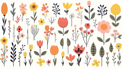 Fototapeta na wymiar collection of vector watercolor spring wild flowers