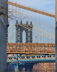 Brooklyn Bridge and Manhattan Bridge overlap in one photo. Brooklyn, NYC