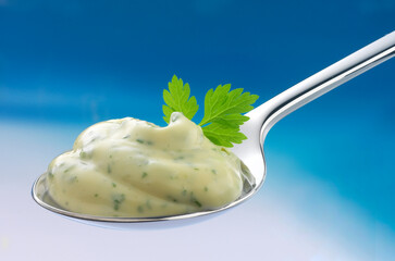 Remoulade Löffel, Löffel, remoulade, Creme, Petersilie, 