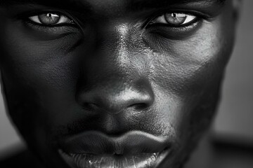 a close up portrait of a person with brown eyes and black skin