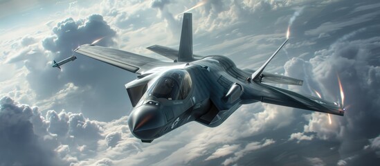 F-35 stealth fighter, fly, land, take off, bomb, dog fight, refuel, fire missile. - obrazy, fototapety, plakaty