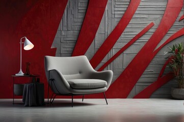 Red And White Color Minimalist Sofa and Futuristic Living Room Elegance With Red Walls
