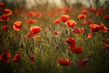 Artwork depicting red poppies in a field. Generative AI