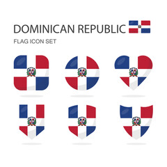 Dominican Republic 3d flag icons of 6 shapes all isolated on white background.