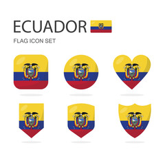 Ecuador 3d flag icons of 6 shapes all isolated on white background.