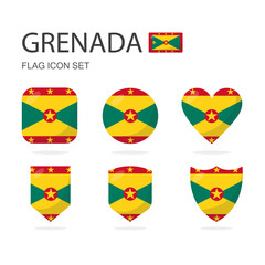 Grenada 3d flag icons of 6 shapes all isolated on white background.