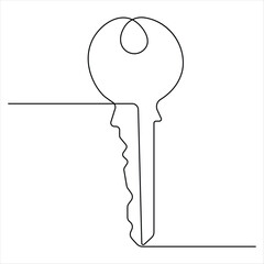 Continuous one line art drawing key vector outline art illustration 