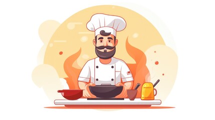 a chef , icon illustration, flat design