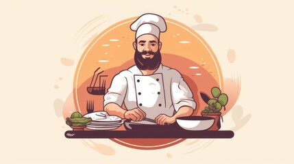 a chef , icon illustration, flat design
