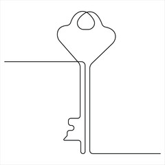 Continuous one line art drawing key vector outline art illustration 