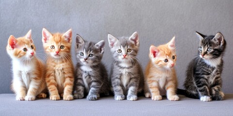 group of kittens of different colors on a light background Generative AI