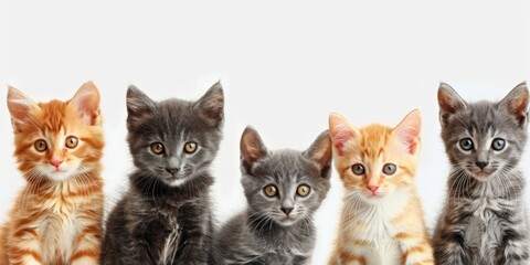 group of kittens of different colors on a light background Generative AI