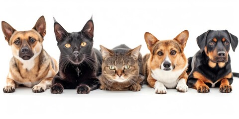 Fototapeta na wymiar cats and dogs of different breeds on a white background Generative AI