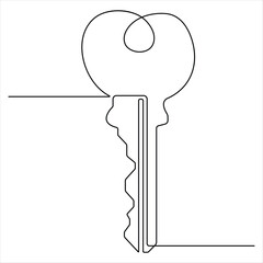 Continuous one line art drawing key vector outline art illustration 